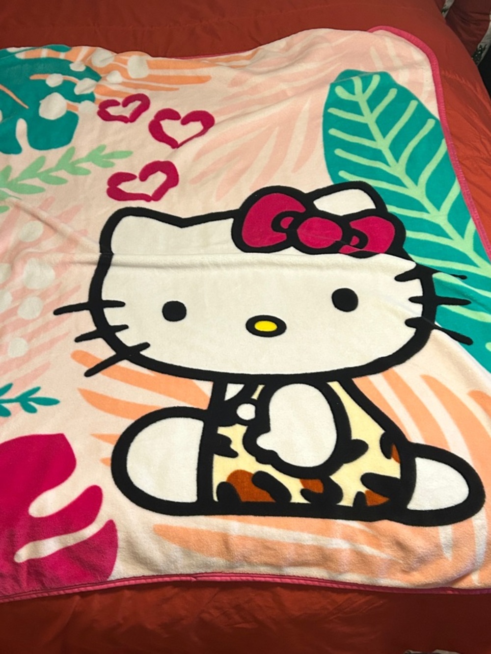 Hello Kitty Tropical Pink & Teal Plush Throw Blanket